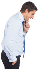 Thinking businessman touching his chin