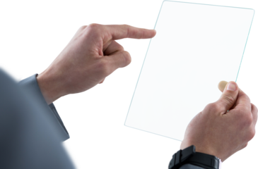 Cropped hands of businessman touching glass sheet