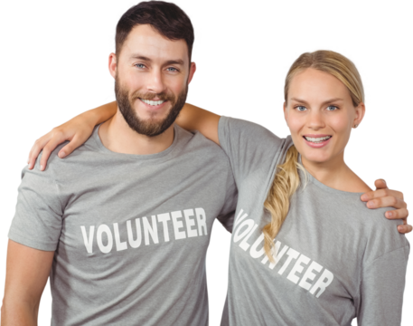 Portrait of colleagues with arms around standing 