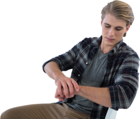 Businessman looking at imaginary wristwatch