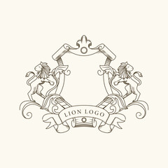 lion logo emblem with royal ornament.