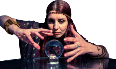 Beautiful fortune teller using crystal ball 
