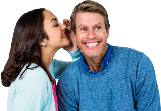 Woman sharing secret with man