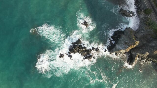 Aerial video of sea line cliffs in Italy, Liguria, Province of La Spezia, Levante