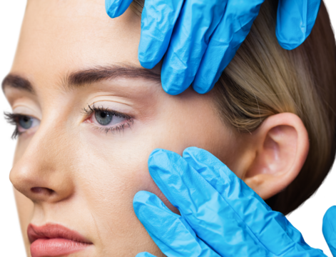 Woman has an examination of her skin before botox injection