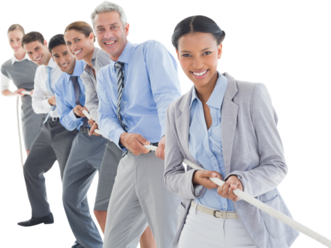 Business people pulling rope