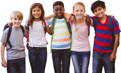 Smiling little school kids in school corridor