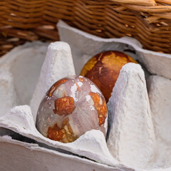 Painted eggs for Easter in a basket