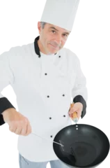 Fotobehang Portrait of chef holding cooking pan © vectorfusionart