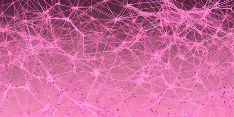 AI Neural network artificial intelligence wave lines pink  on dark purple  background. nervous system network, technology concept, machine learning, AI  illustration Generative AI