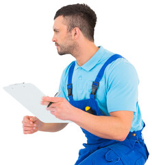 Handyman reading clipboard 