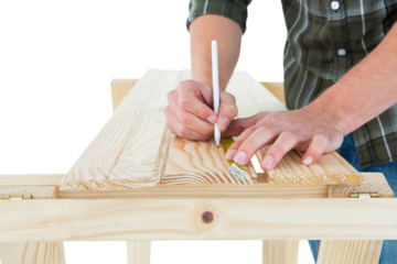 Carpenter marking on wooden plank
