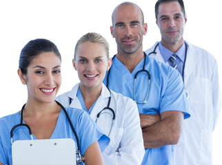 Confident medical team standing in a row