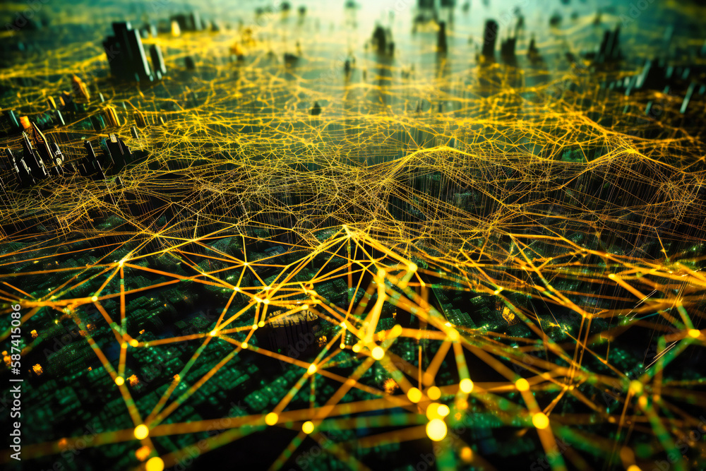 Poster a green and yellow background enhances the low polyline earth network technology, emphasizing the in