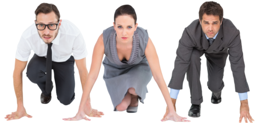 Business people ready to start race