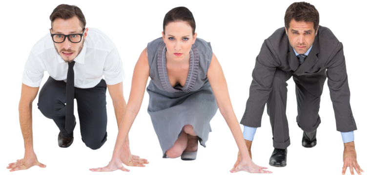 Business people ready to start race