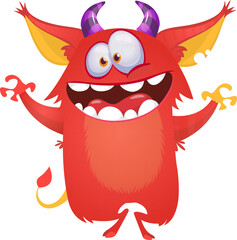 Fototapeta premium Funny cartoon devil character. Illustration of cute and happy alien. Halloween vector design isolated