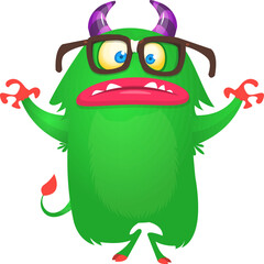 Funny cartoon monster character. Illustration of cute and happy alien. Halloween vector design isolated