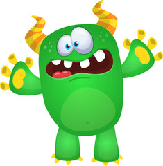 Fototapeta premium Funny cartoon monster character. Illustration of cute and happy alien. Halloween vector design isolated