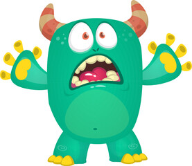 Funny cartoon monster character. Illustration of cute and happy alien. Halloween vector design isolated