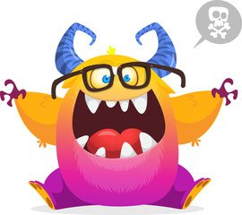 Funny cartoon monster character. Illustration of cute and happy alien. Halloween vector design isolated