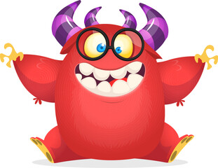 Funny cartoon monster character. Illustration of cute and happy alien. Halloween vector design isolated