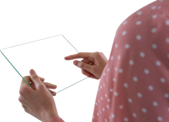 Woman using glass digital tablet
