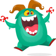 Plakat Funny cartoon monster character. Illustration of cute and happy alien. Halloween vector design isolated