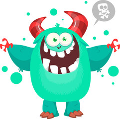Funny cartoon monster character. Illustration of cute and happy alien. Halloween vector design isolated