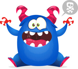 Funny cartoon monster character. Illustration of cute and happy alien. Halloween vector design isolated