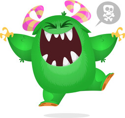 Funny cartoon monster character. Illustration of cute and happy alien. Halloween vector design isolated