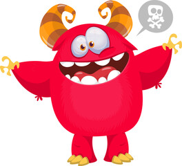 Funny cartoon monster character. Illustration of cute and happy alien. Halloween vector design isolated