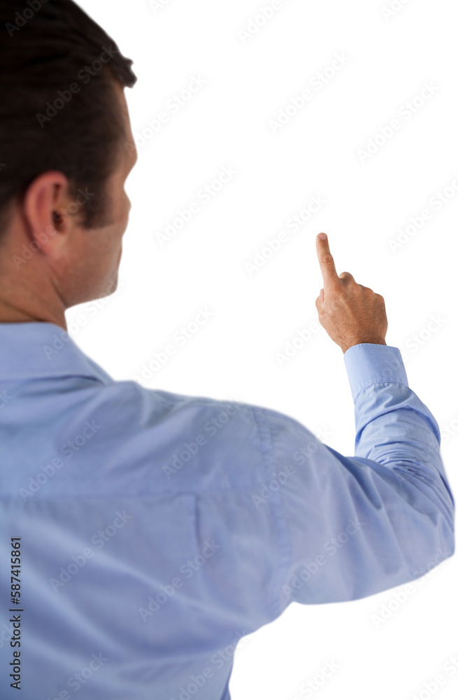 Poster cropped image of businessman using invisible interface