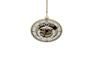 Vintage pocket watch hanging from chain