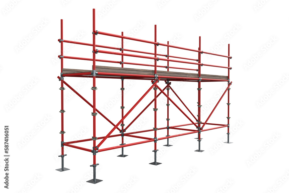Poster 3d image of plank with red scaffolding