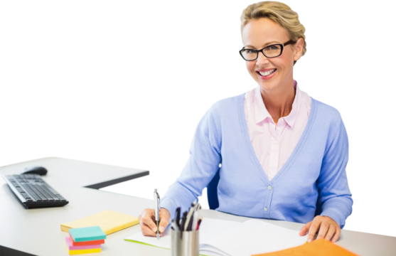 Portrait of teacher writing on book - Powered by Adobe