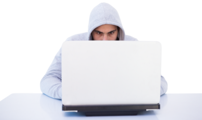 Serious burglar hacking into laptop