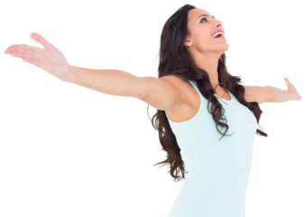 Carefree brunette with arms out