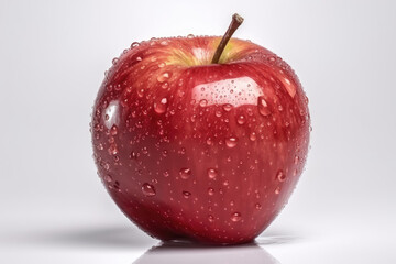 Isolated apple. Whole red, apple fruit with leaf isolated on white, with clipping path. Generative AI.