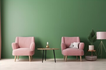 interior background lamp design pink lifestyle light house style empty furniture wall. Generative AI.