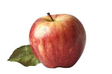 Isolated apple. Whole red, apple fruit with leaf isolated on white, with clipping path. Generative AI.
