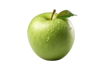 Isolated apple. Whole green, apple fruit with leaf isolated on white, with clipping path. Generative AI