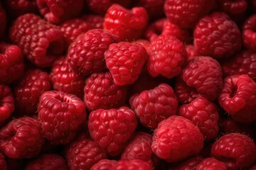 Ripe red raspberries  background. generative ai