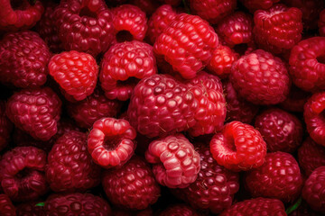 Ripe red raspberries  background. generative ai