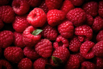 Ripe red raspberries  background. generative ai