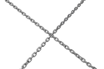 3d image of silver metal chain in crossed shape