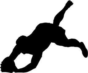 Rugby player diving to catch ball