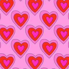 1970 psychedelic seamless pattern. 1970s good vibes hearts ornament. 1960 retro Valentine. Hippie peace and love. Funky and groove card. Trippy art.Hippie wallpaper background poster	