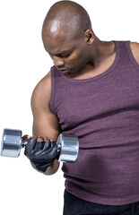 Fit man exercising with dumbbell 