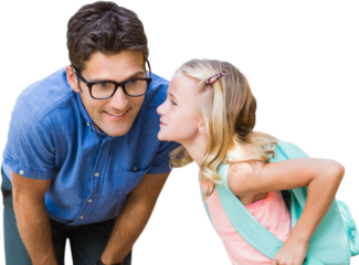 Girl whispering in male teacher ear